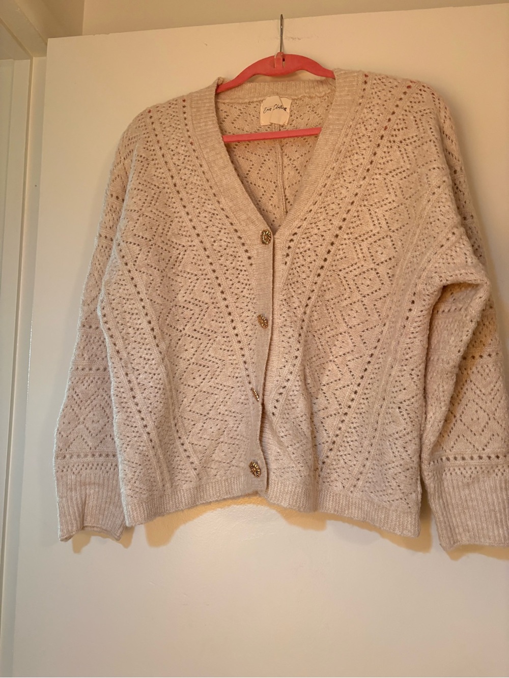 Open Knit Cream Button-Front Women's Cardigan Sweater
